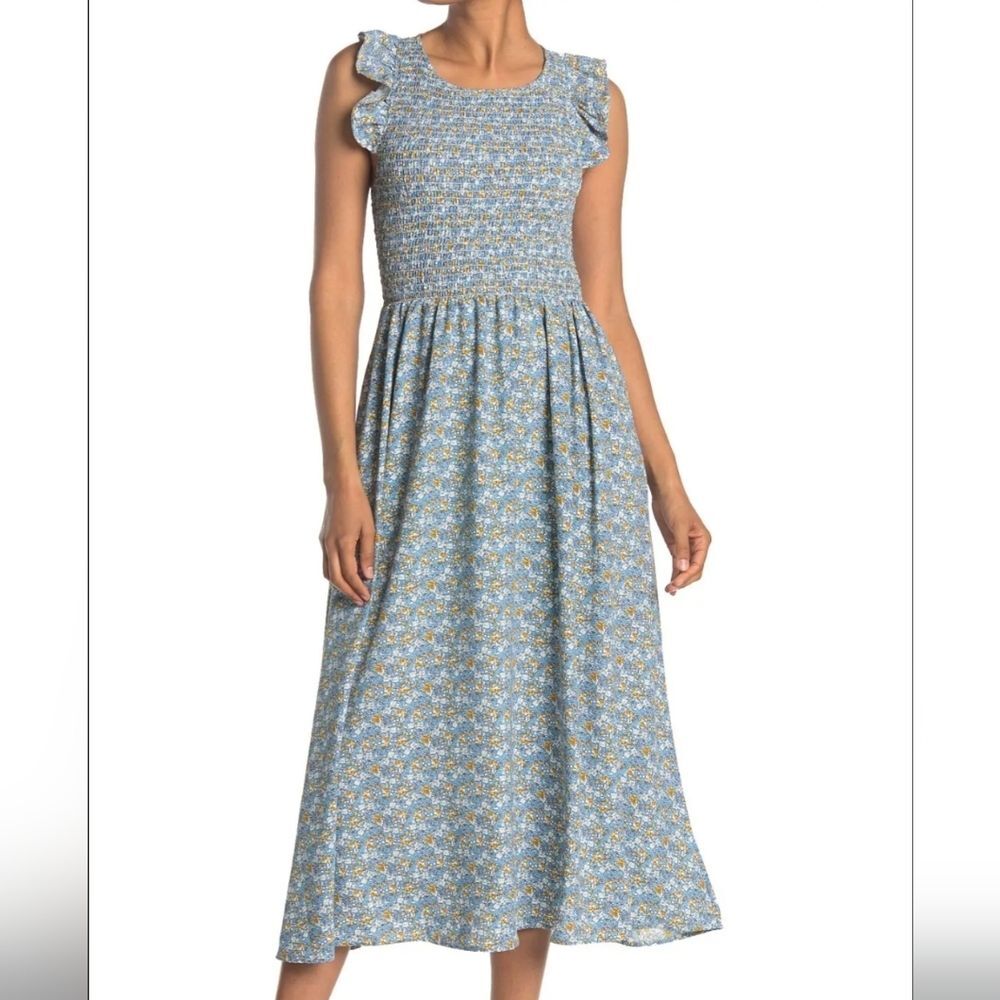 Melloday Smocked Cap Sleeve Midi Dress - S
